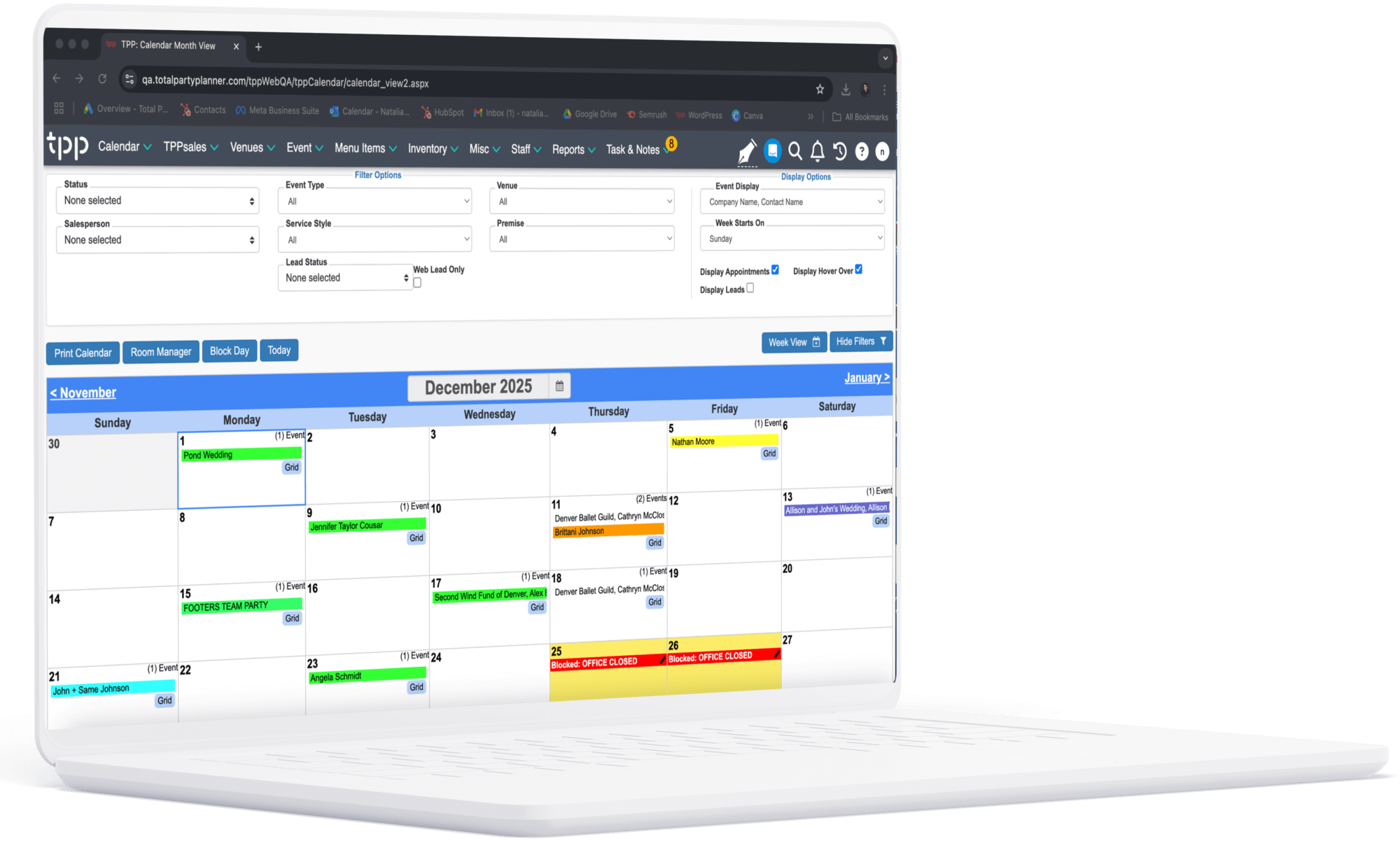 Computer with TPP Event Management screen